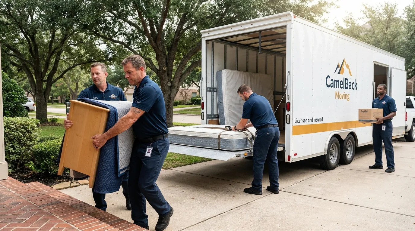 Crew loading residential truck for cross-state move from Rheems, PA