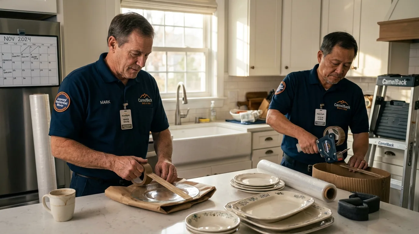 Professional crew packing kitchen dishware in Rheems, PA